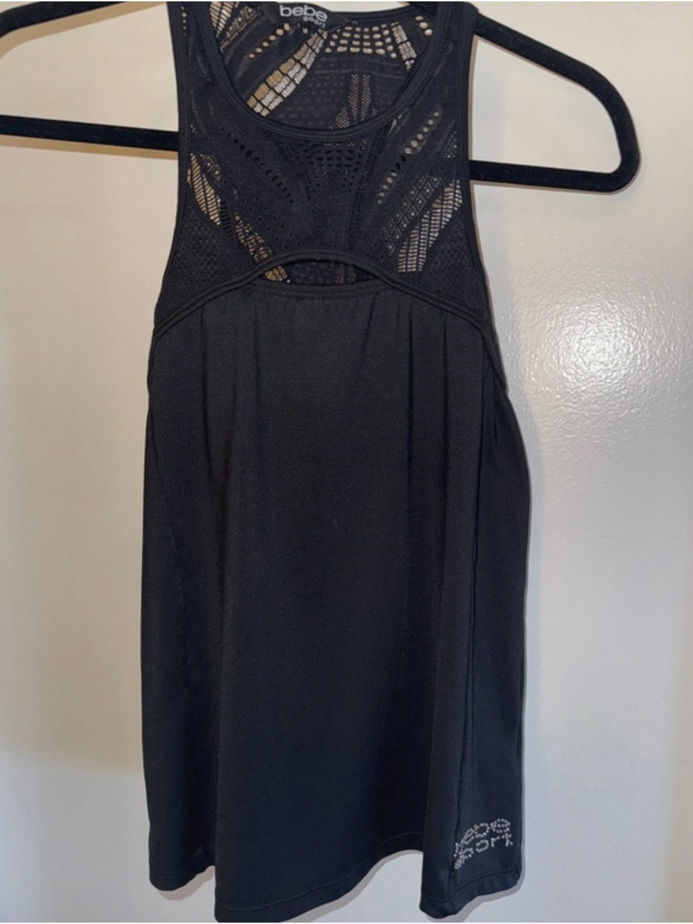 bebe Black Crochet Yoke Racerback